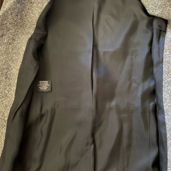 Express Vintage Stretch Black Grey White Tweed Wool Blend Blazer Jacket Size 3/4 - Picture 8 of 13